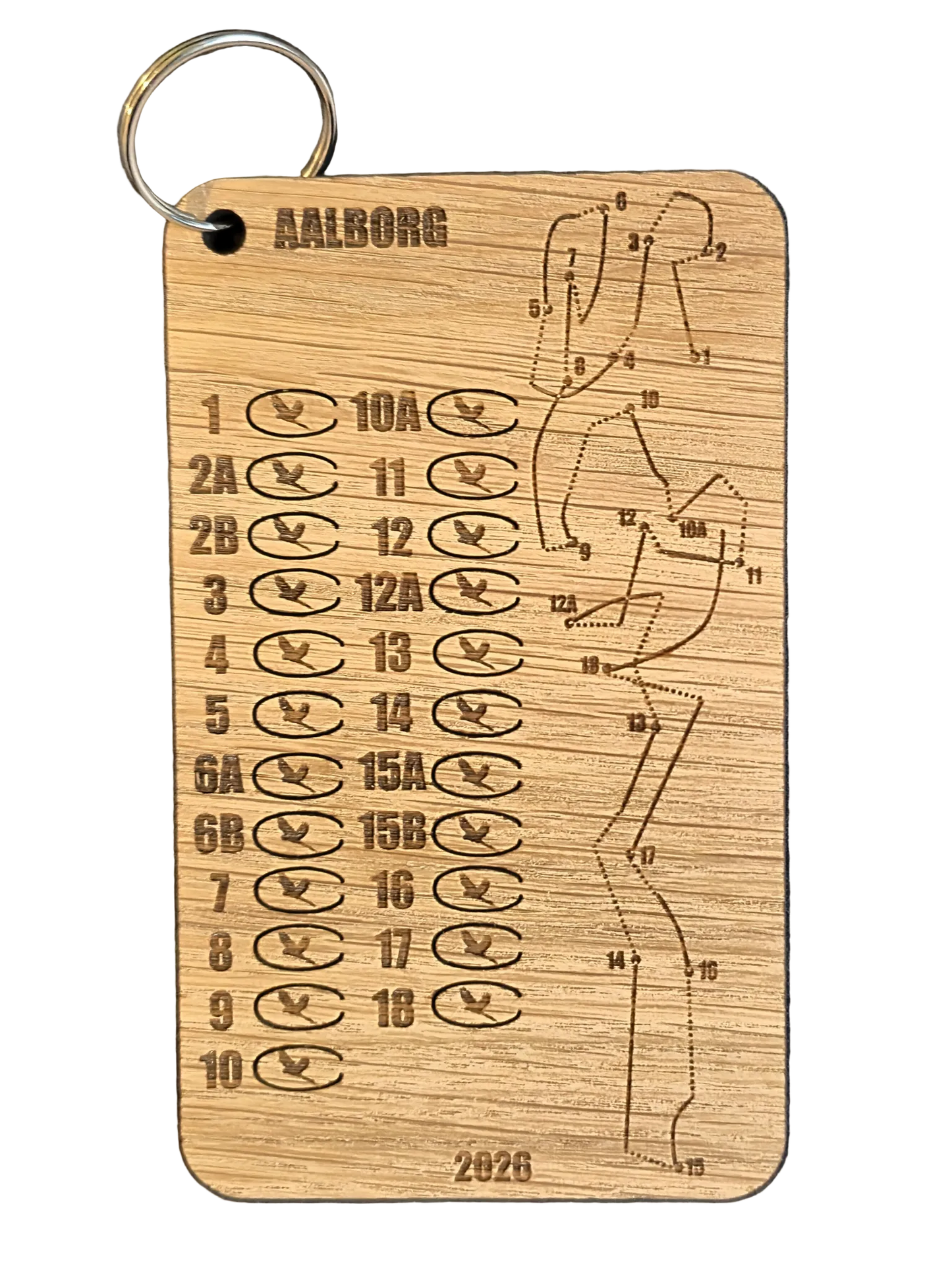 Laser-engraved wooden bag tag for disc golfers customized for a specific course