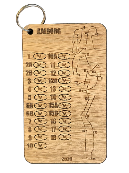 Laser-engraved wooden bag tag for disc golfers customized for a specific course