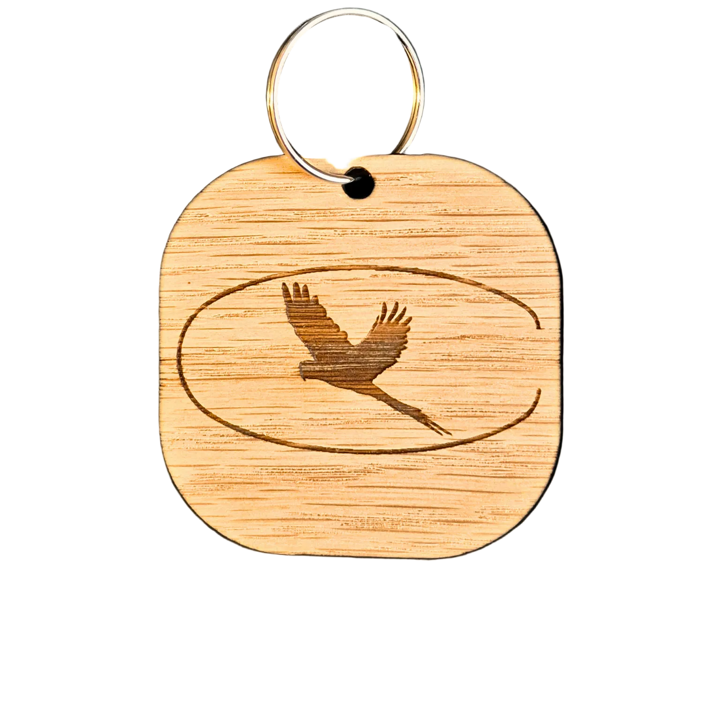 Wooden oak bag tag for disc golfers customized with their personal logo