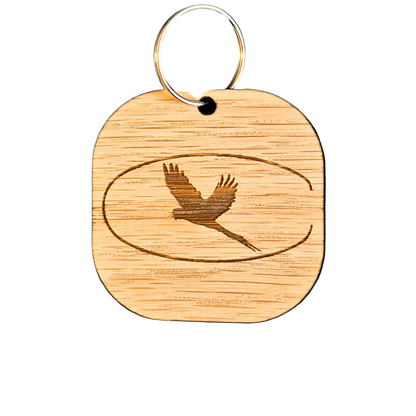 Wooden oak bag tag for disc golfers customized with their personal logo